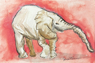 Elephant on Pink - Original Watercolor
