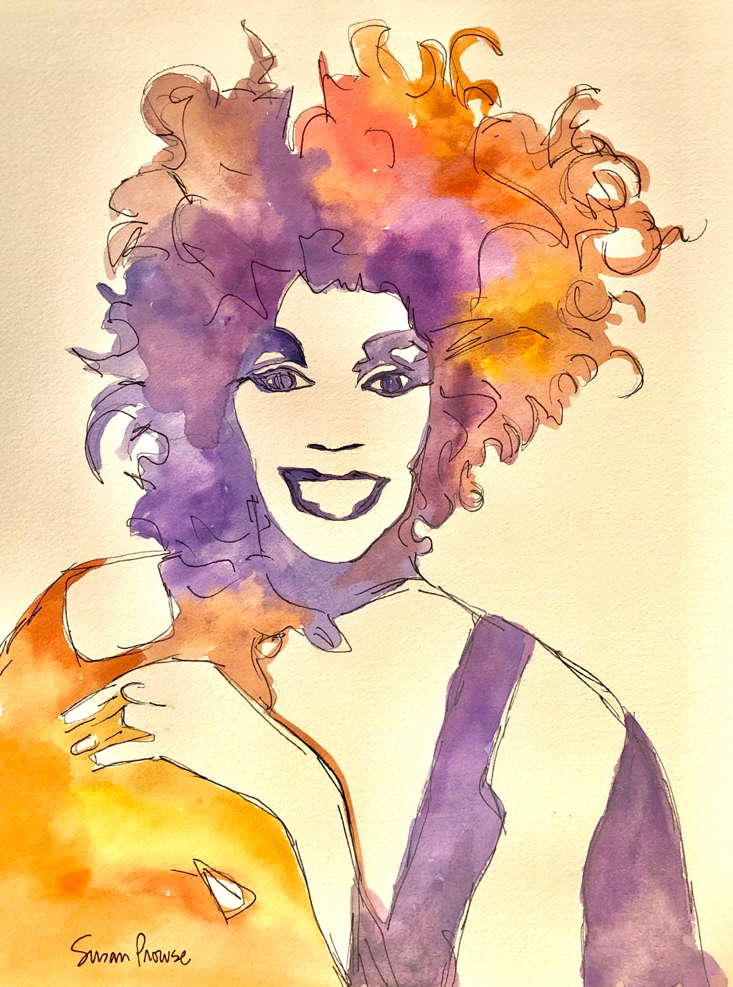 Whitney Houston Original Watercolor by Susan Erwin Prowse